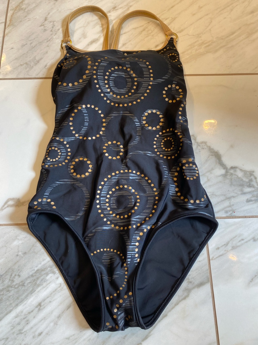 Leonisa Black Gold  Tummy Control One Piece Circles Swimsuit 10